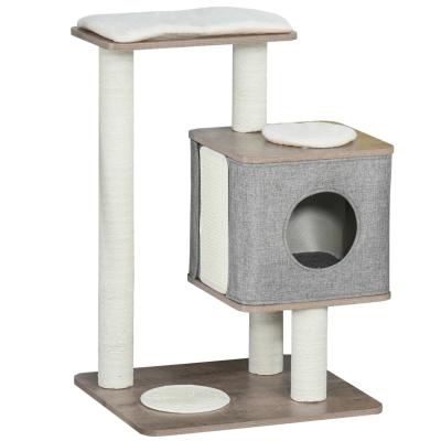 PawHut krabpaal met afneembare afdekking kattengrot kattenboom linnen jute