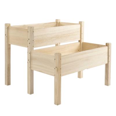 Outsunny 2-Piece Solid Fir Wood Plant Raised Bed Garden Step Planter Stand