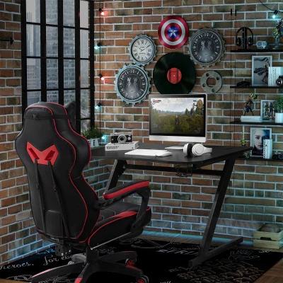 HOMCOM Steel Frame Gaming Desk w/ Headphone & Drink Holder Black
