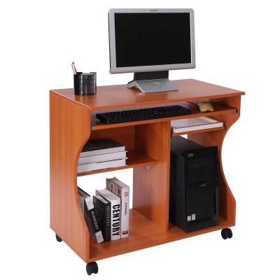 HOMCOM Computer Desk W/Wheels-Cherry and Wood