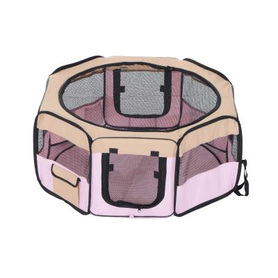 Pawhut Fabric Folding Pet Play Pen 8 Panels Octagon Shape Portable 37x37cm-Pink