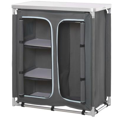 Outsunny Travel Camping Outdoor Kitchen Cupboard Table Storage Organiser with 3 Shelf