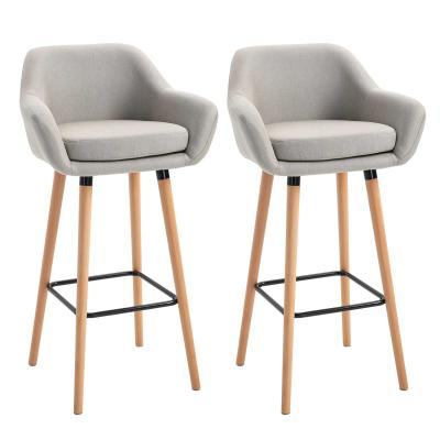HOMCOM Linen Upholstered Set Of 2 Home Bar Stools Beige
