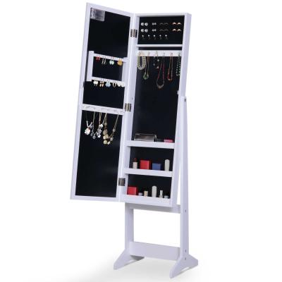 HOMCOM Free Standing LED Mirrored Jewelry Cabinet Armoire Floor Organiser w/ Lock