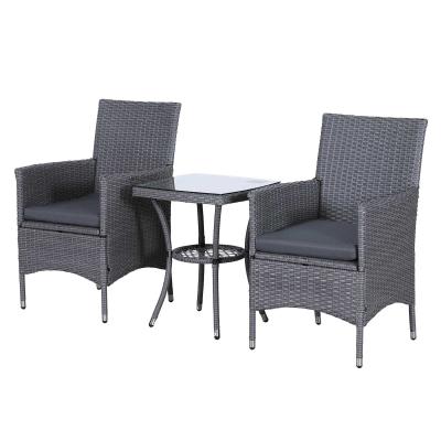 Outsunny 3pc Rattan Coffee Set-Grey
