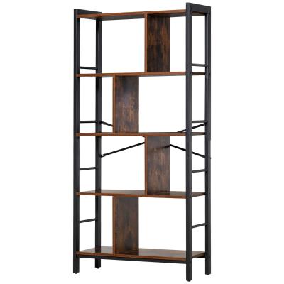 HOMCOM Industrial Storage Shelf Bookcase Shelf for Living Room Home Office - Black/Woodgrain