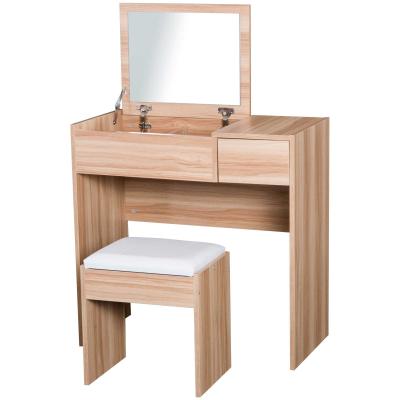 HOMCOM Dressing Table With Mirror and Stool-Wood Grain Colour