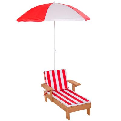 Outsunny Wooden Lounge Chair for Kids Lightweight w/ Foldable Adjustable Parasol Outdoor