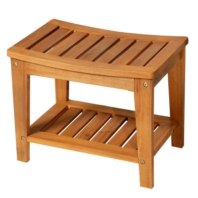 HOMCOM Acacia Wood Bathroom Shower Spa Sauna Stool Bench w/ Shelf Elderly Bath Teak