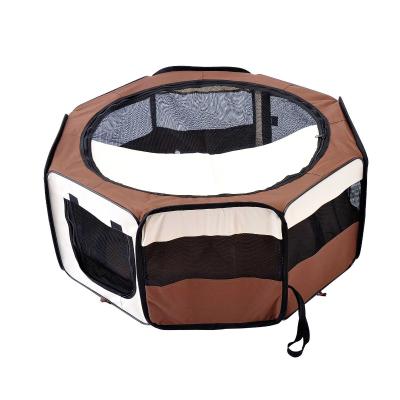 Pawhut Fabric Pet Dog Playpen 8 Panels Portable (37cm x37cm x95cm)-Brown/Cream