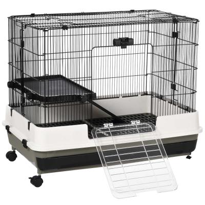 PawHut Small Animal Steel Wire Cage w/ Waste Tray Black