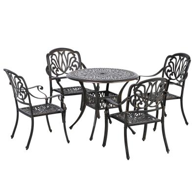 Outsunny 5PCs Garden Dining Conversation Set 4 Chairs Table W/Umbrella Hole Cast Aluminum