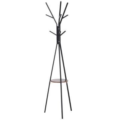 HOMCOM Free Standing Metal Coat Rack Stand 9 Hooks w/ Shelf in Brown