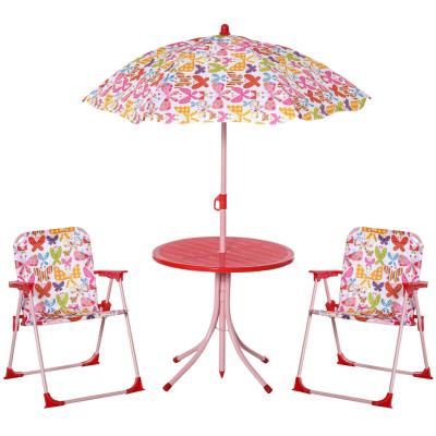 Outsunny Kids Folding Picnic Table Chair Set Color Stripes Outdoor w/ Parasol