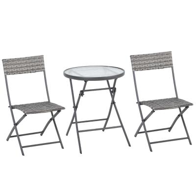 Outsunny 3 PCs Patio Wicker Bistro Set Foldable Table and Chair Set for Outdoor Yard