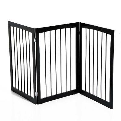 Pawhut Folding 3 Panel Pet Gate Wooden Foldable Dog Fence Indoor Free Standing Portable Separation Pet Barrier Guard - Dark Brown