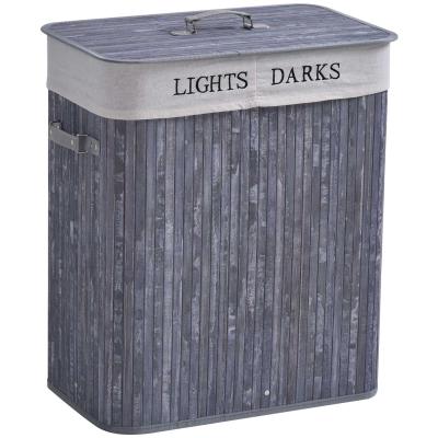 HOMCOM Bamboo Duo-Compartment Laundry Basket Grey