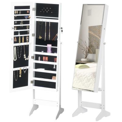 HOMCOM MDF Freestanding Glass Mirror Jewellery Cabinet White