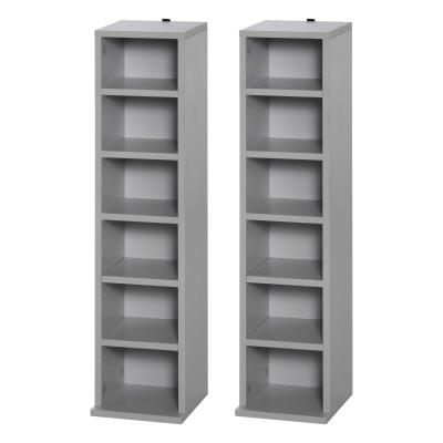 HOMCOM Set of 2 CD Media Display Shelf Unit Tower Rack w/ Adjustable Shelves Grey