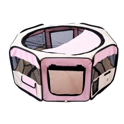 PawHut Fabric Pet Dog Playpen 37x37x95 cm-Pink/Cream