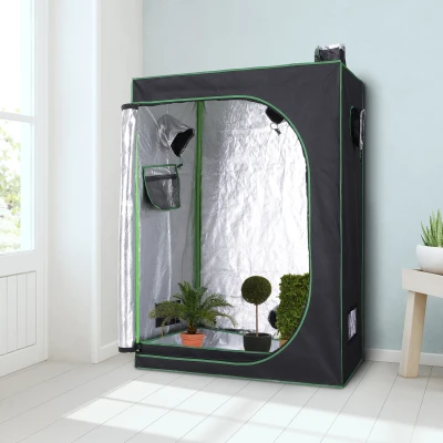 Outsunny Greenhouse for Hydroponic Plant Indoor Grow Tent Canopy with reflective Mylar 600D Oxford 120Lx60Wx150H cm Black/Green