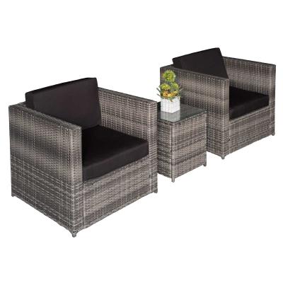 Outsunny 3 Pcs Rattan Sofa Furniture Set W/Cushions, Steel Frame-Grey