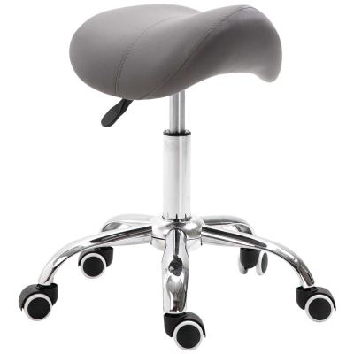 HOMCOM Faux Leather Height Adjustable Cosmetic Saddle Stool Grey