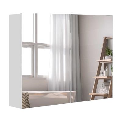 HOMCOM Wall Cabinet Mirror Bathroom Double Door Modern Lights Storage Lamp