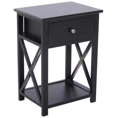 HOMCOM MDF 2-Tier Side Table w/ Drawer Black