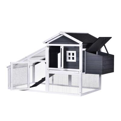 PawHut Wooden Chicken Coop Poultry House with Nesting Box Run Ramp Sliding Tray Grey
