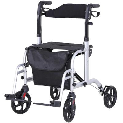 2-in-1 rollator rolstoel aluminium transportstoel loophulp in hoogte verstelbaar, inklapbaar
