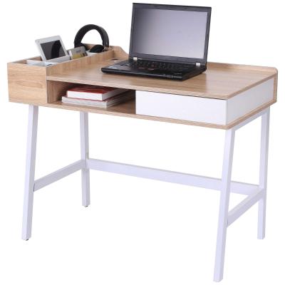 HOMCOM Computer Desk, MDF, 100Lx55Wx 81.5H cm-Oak/White Colour