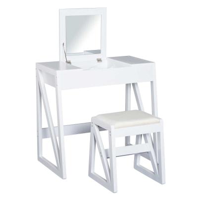 HOMCOM Dressing Table with Cushioned Stool and Flip-up Mirror-White