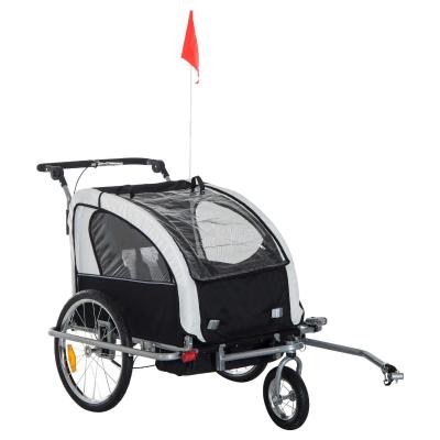 HOMCOM 2 in 1 Child Bike Trailer,2-Seater-Black/White
