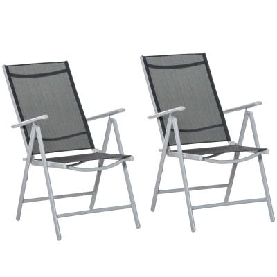 Outsunny 2 PCS Folding Patio Dining Chair Set w/ Adjustable Texteline Back & Armrest