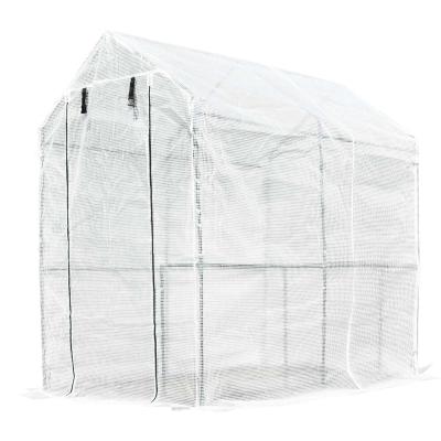 Outsunny Walk-In Greenhouse -2 Tier 4 Shelves Tunnel Steel Frame Transparent PE L186 x W120 x H190 cm