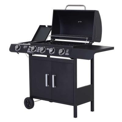 Outsunny 4+1 Gas BBQ Grill with Wheels, Steel-Black