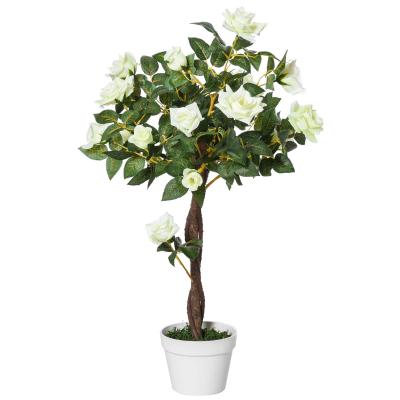 Outsunny Artificial Camellia Plant Realistic Fake Tree Potted Home Office 90cm White