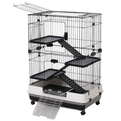 PawHut Metal Wire 3-Tier Small Animal Cage Black/White