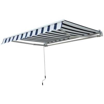 Outsunny Manual Retractable Awning, 3x2.5 m-Blue/White Stripes
