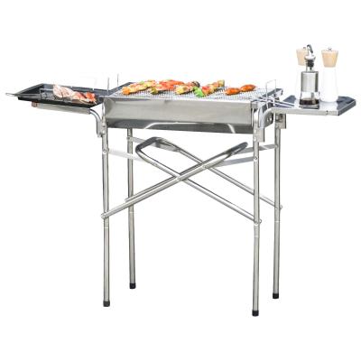 Outsunny Charcoal BBQ Grill, Stainless Steel,68x30x104 cm-Silver