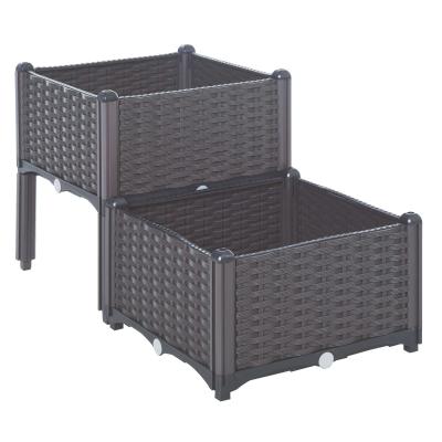 Outsunny PP Set Of 2 Raised Outdoor Garden Planter Box Brown