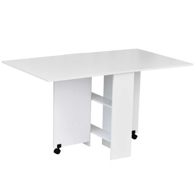 HOMCOM Mobile Drop Leaf Dining Table W/ 2 Wheels, Storage Shelves-White