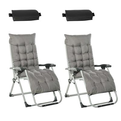 Outsunny Reclining 2 PCS Zero Gravity Chair Folding Garden Sun Lounger Cushion Headrest
