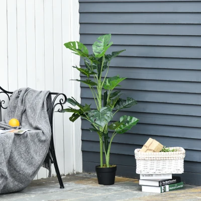 Outsunny Fake Indoor Plants, 21 Leaves with Nursery Pot, Fake Tropical Palm Tree for Indoor Outdoor Décor