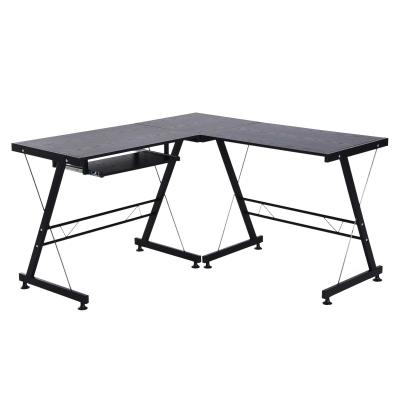 HOMCOM Computer Desk Office Desk L-Shaped W/Slide-Out Keyboard Tray Adjustable feet - Black