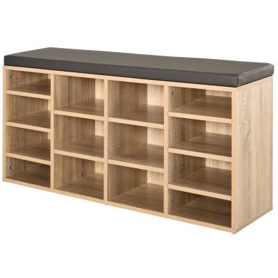 HOMCOM PU Leather 14-Compartment Shoe Storage Bench Grey/Oak