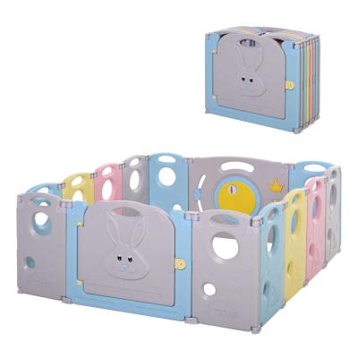 HOMCOM Babies 14-Panel HDPE Playpen Grey