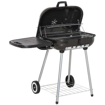 Outsunny Portable Charcoal Steel Grill 22 inch BBQ Outdoor Picnic Camping Backyard Cooking Smoker Heat Control With Wheels Shelves