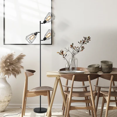 HOMCOM Retro Practical Tree Floor Lamp 3 Angle Adjustable Lampshade Steel Base, 165cm, for Living Room Bedroom Office, Black